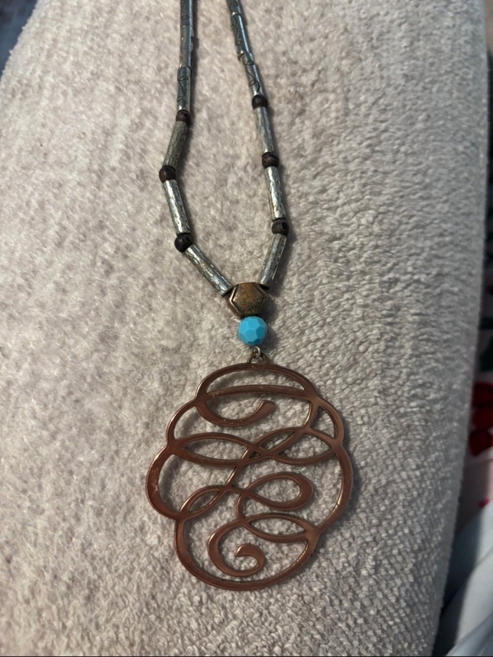 Brighton Turquoise Accent Brown Swirl Pendant Necklace.